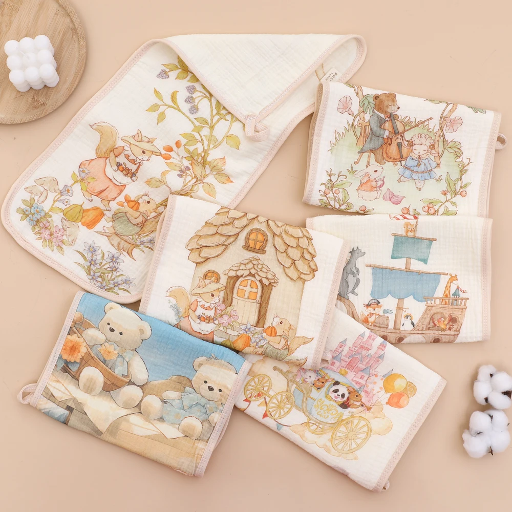 Cotton Muslin Baby Face Towels Long Burp Cloth for Newborn 6Layers of Gauze Children's Towel Kindergarten Hand Towels Baby Items