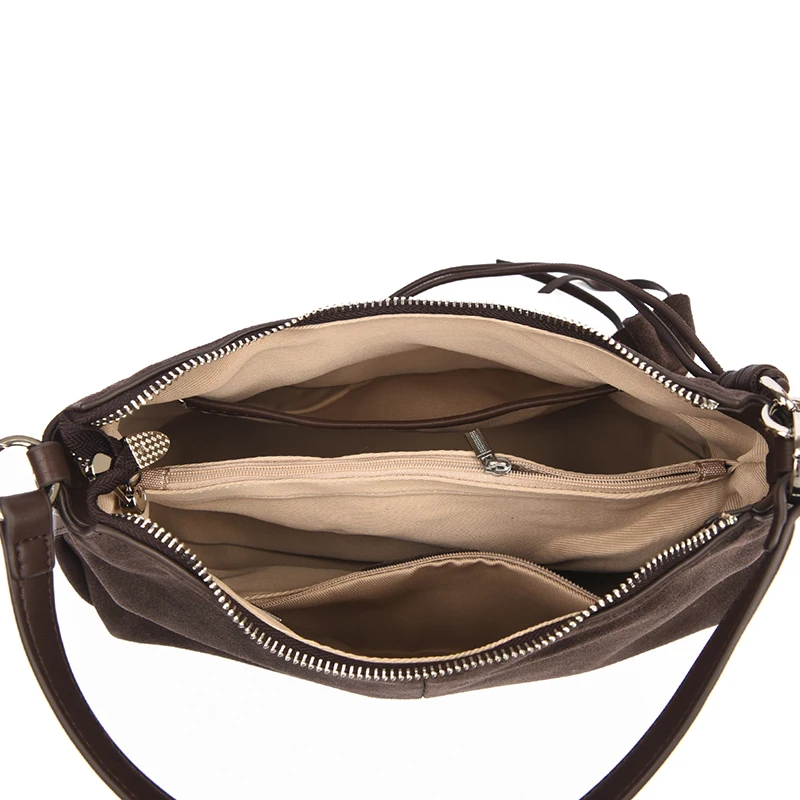 100% Echtes Wildleder Damen Schulter-Umhängetaschen Retro Echtleder Handtasche Designer Große Kapazität Pendler-Handtaschen – Detail 11