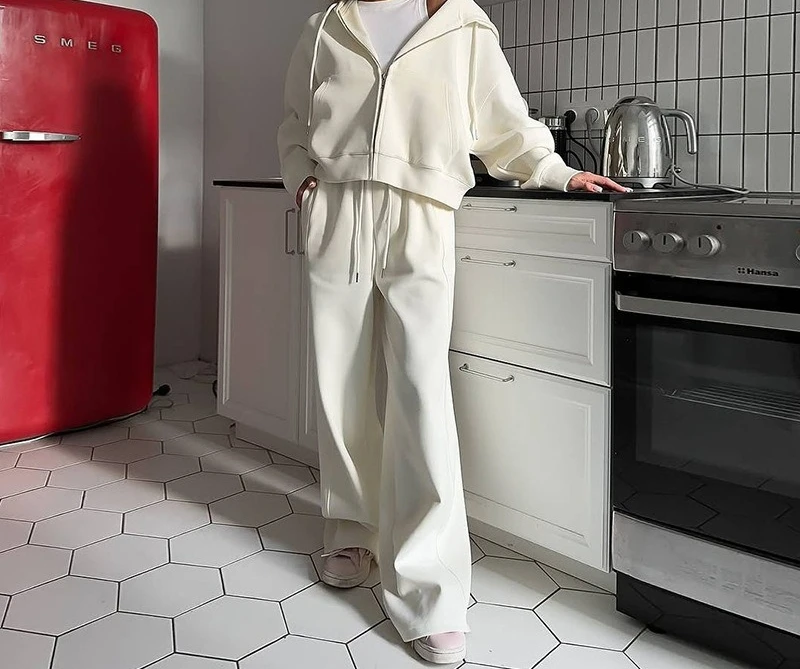 

Women's Clothing 2025 Summer New Casual Hooded Sweatshirt Jacket High Waist Wide Leg Pants Fashion Set