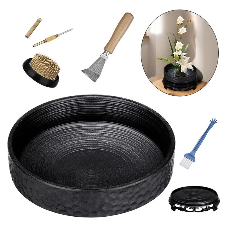 ABNP Ikebana com sapo de flor de 2,1 polegadas, vaso de flores, ferramenta de alisamento de agulha, base de vaso de flores e limpeza oca