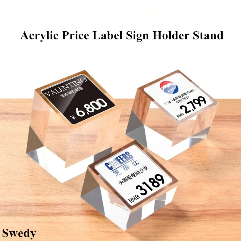 

Small Table Acrylic Price Label Card Holder Tags Jewelry Watch Phone Pricing Paper Sign Holder Display Stand