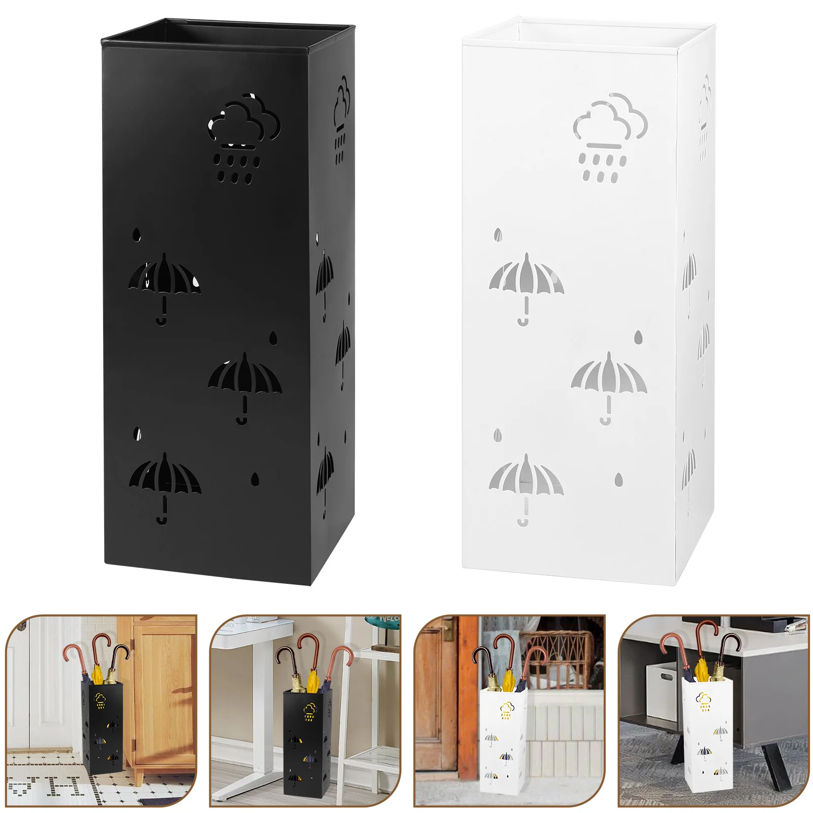 Metal Umbrella Holder Multipurpose Entryway Square Umbrella Stand Rack Container Holds 4-8 Long Umbrellas for Home Office Decor