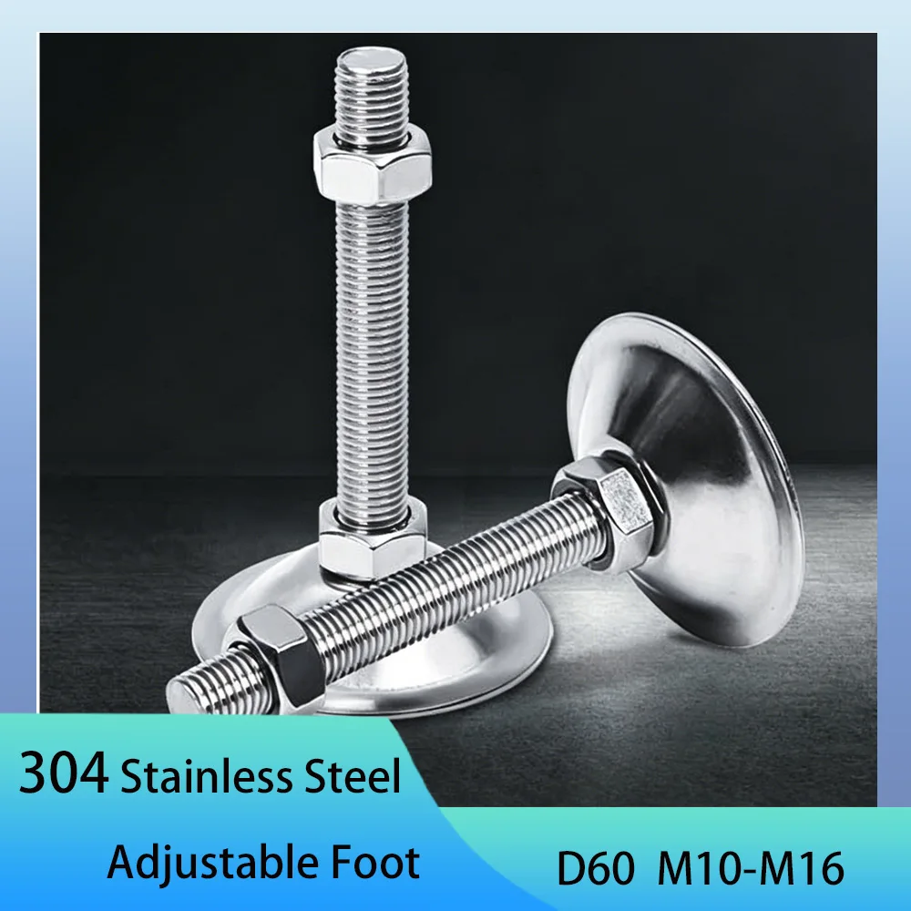 1-6Pc M10 M12 M14 M16 304 Stainless Steel Heavy-Duty Horn Mouth Fixed Adjustable Foot Cup Solid Support Joint Hoof Foot Dia 60mm