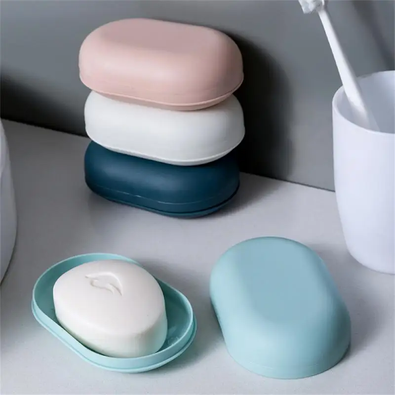 Plastic Bathroom Shower Soap Box With Lids Travel Portable Small Soap Tray Dish Storage Holder Plate Home Toilet Drain Case