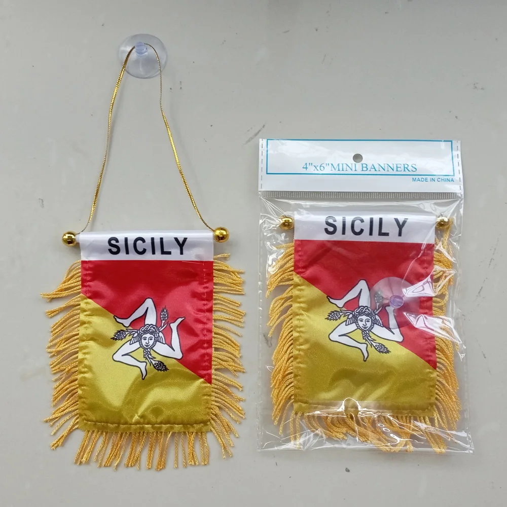 Xvggdg 8*12cm bandera de Sicilia decoración de ventana de coche banderín colgante de poliéster banderas bandera de Sicilia Mini banderín