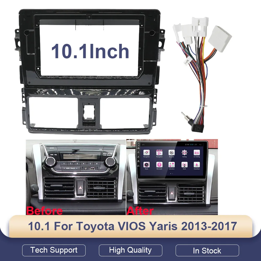 

2Din автомобильный DVD-рамка, аудиоадаптер, комплекты отделки приборной панели, лицевая панель 10,1 для Toyota VIOS Yaris 2013-2017, двойной Din-радиоплеер