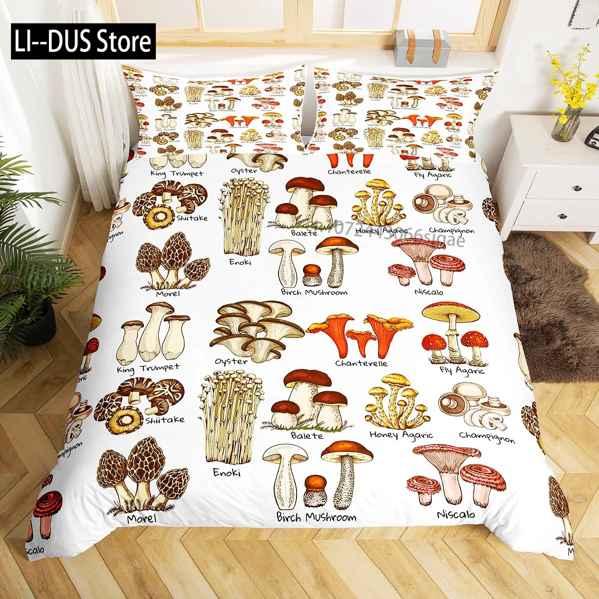 

Cute Mushroom Bedding Set Twin Full Size Kids Comforter Cover Set for Teens Duvet Cover Room Decor Quilt Cover with Pillowcases