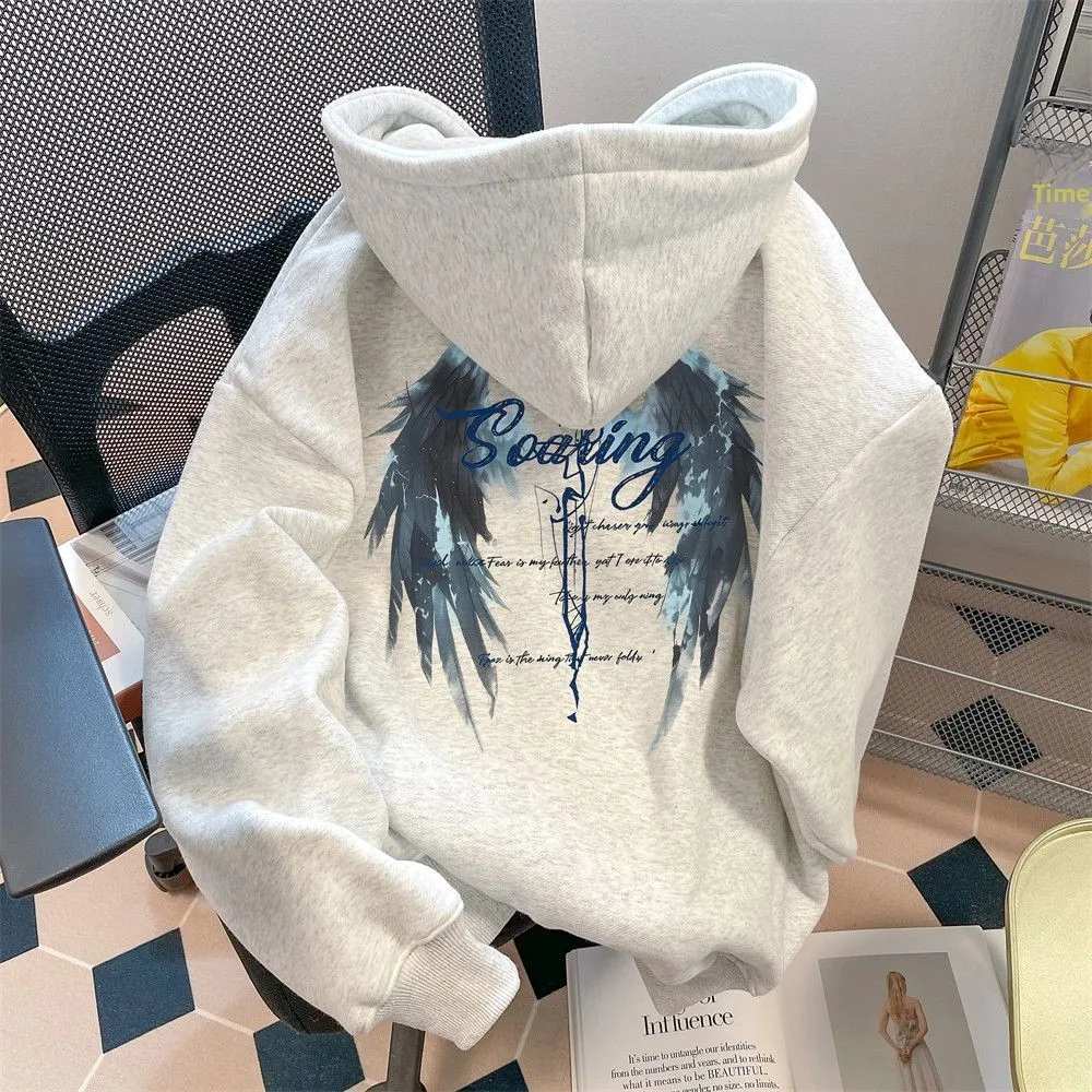 

Large Size 300 Pou American High Street Trendy Brand Wing Letter Print Hoodie ex Autumn Winter New Outerwear Cotton Sw...