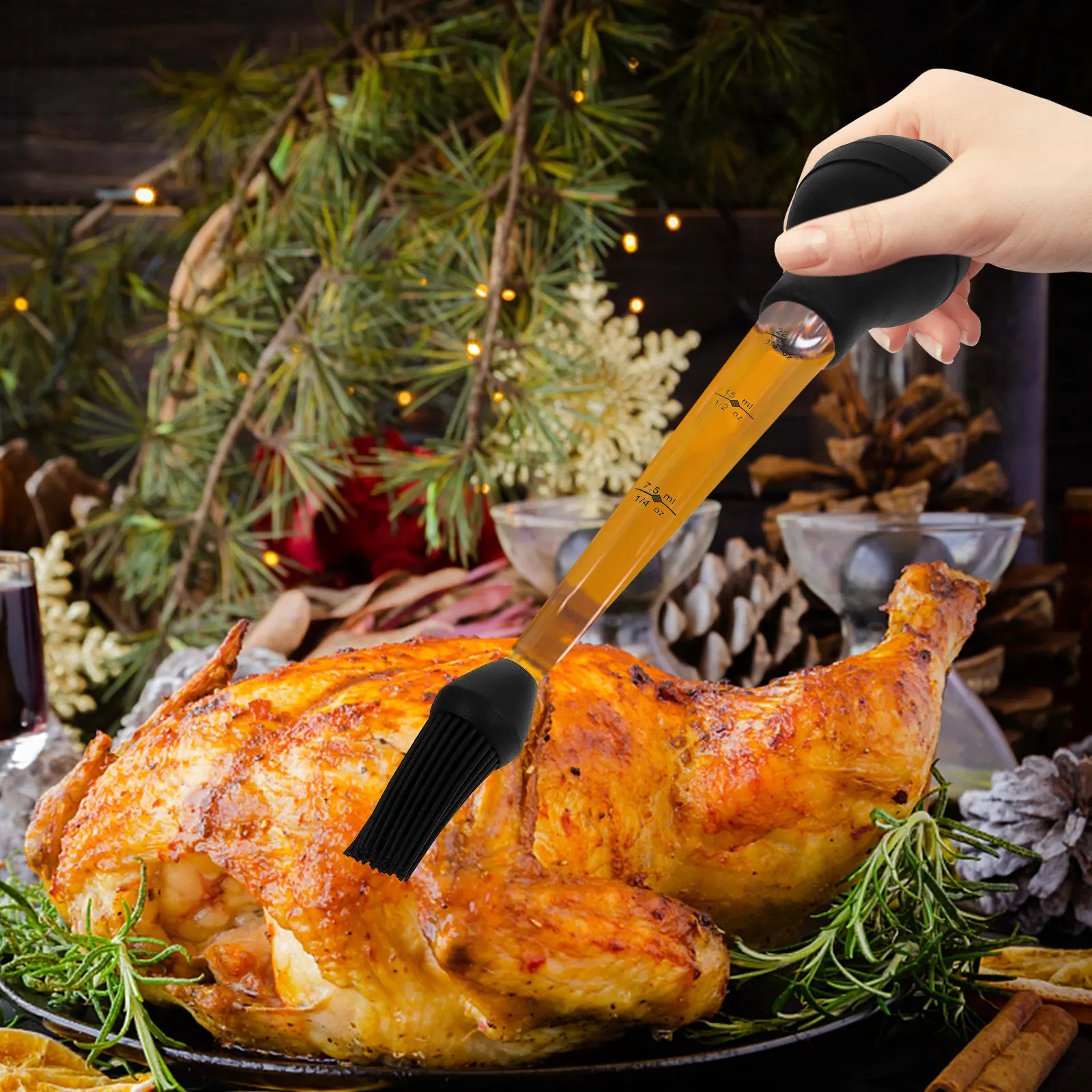 1 Juego de Agujas Inyectoras de Sabor de Acero Inoxidable para Carne, Herramienta de Inyección de Marinada para Asar, Grillar y Cocinar