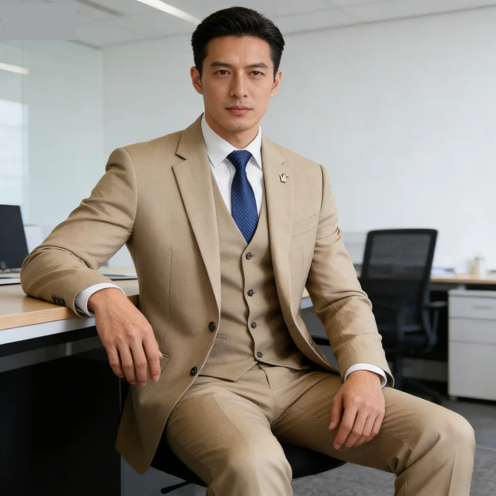 

Мужской оранжево-желтый приталенный свадебный костюм-тройка: смокинг, пиджак, жилет и брюки для вечеринок