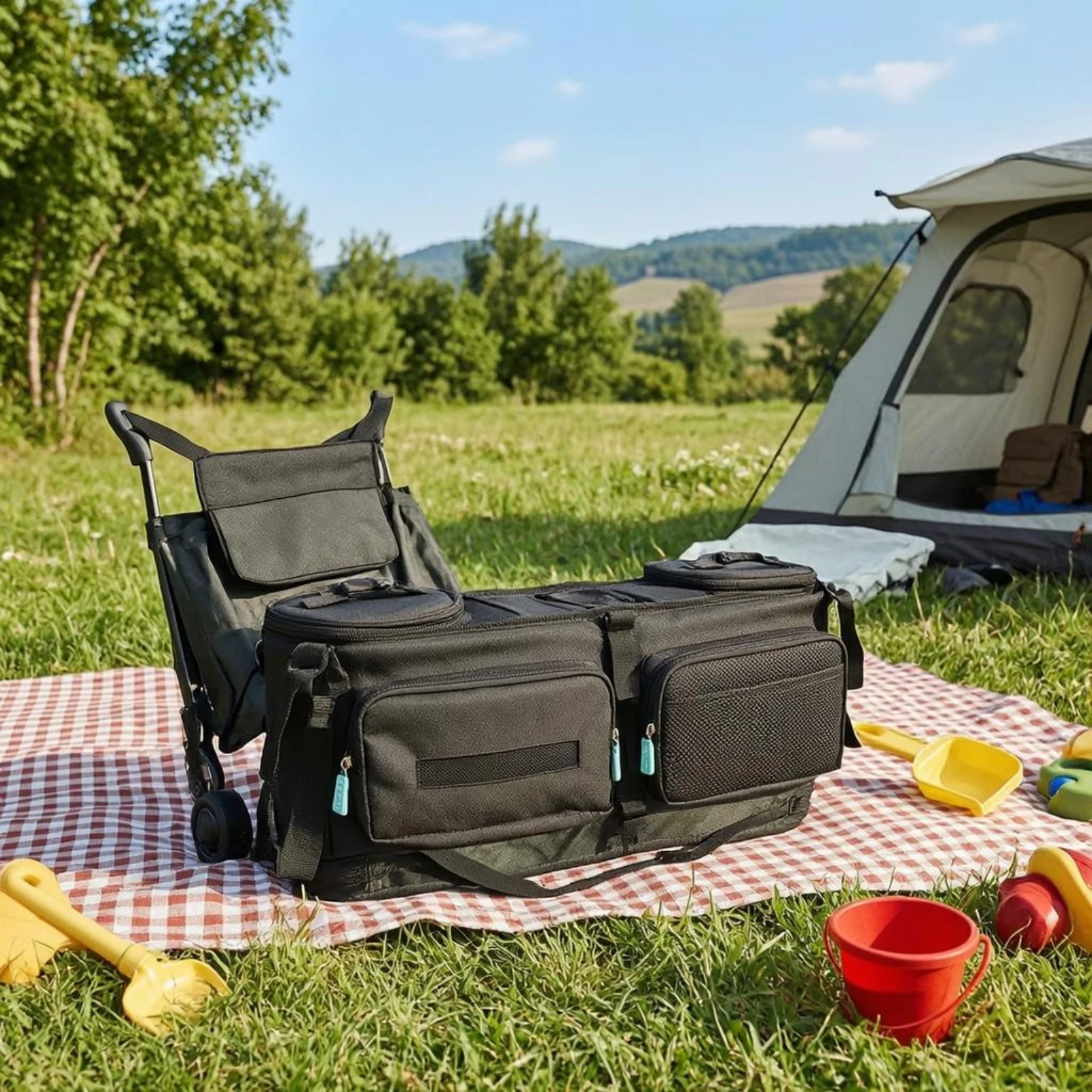 

Stroller Wagon Organizer Multiple Pockets Stroller Organizer Bag Handle-Mounted Storage Bag Structured Rectangular