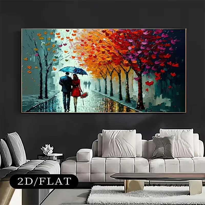 1pc (No frame),[2D Flat] A Large Unframed Canvas Art Print Measuring 31.49X47.24 Inches - a Vibrant Autumn Couple Scene, Modern
