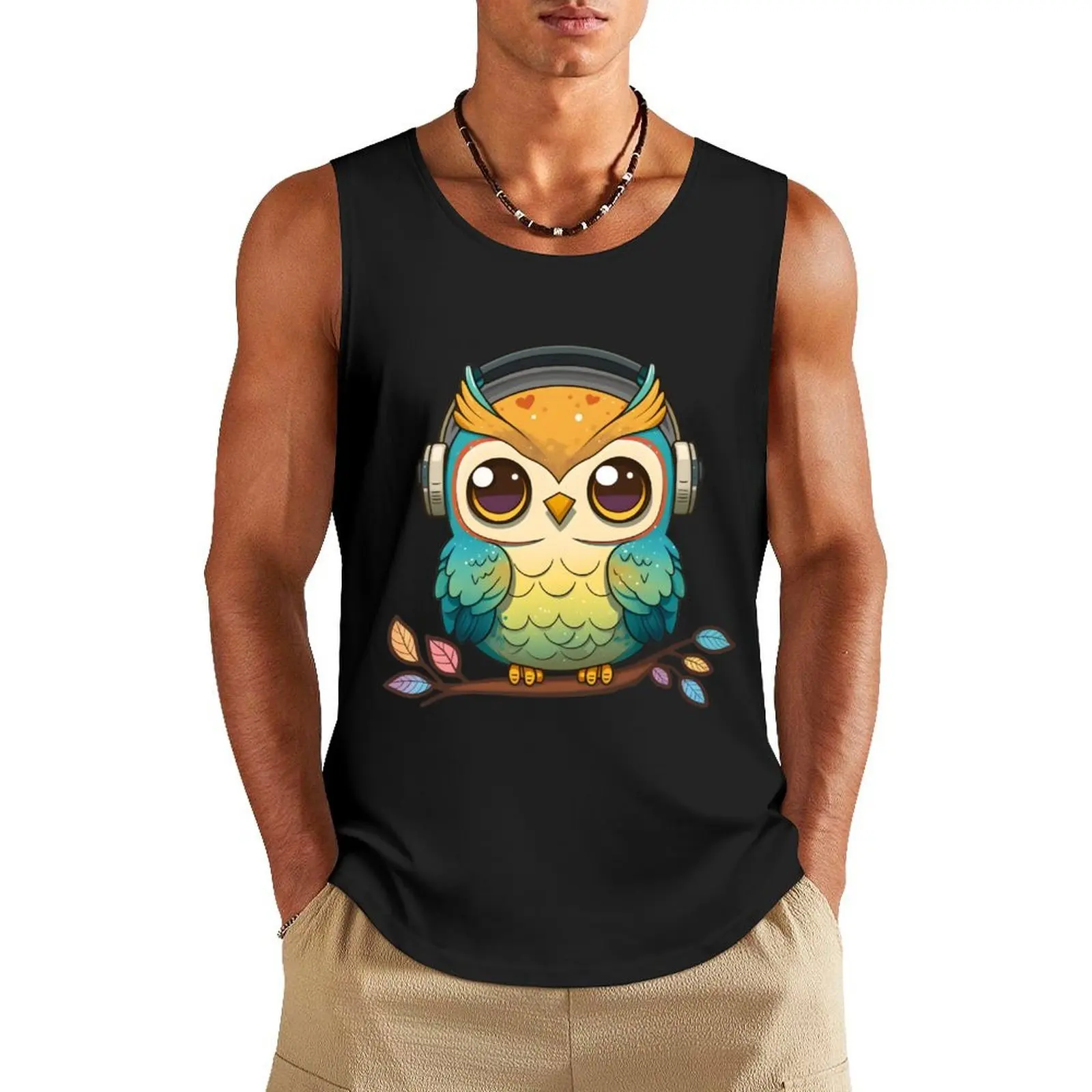 

Musical Owl Perched on a Colorful Tree Tank Top clothes for men summer sexy clothes men clothes for men