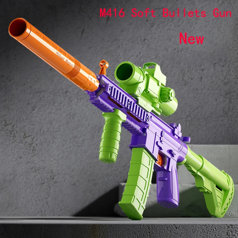 New M416 Toy Gun Gravity-Assembled Carrot Gun Continuous-Fire Shell-Ejectable Soft Bullet Fake Gun Kids Christmas Birthday Gift