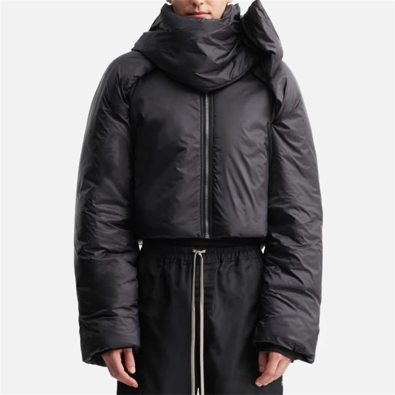 

2025 Winter New Style Detachable Scarf Cotton-padded Jacket Dark Style Zipper Off-Shoulder Long-Sleeved Cotton-padded Jacket