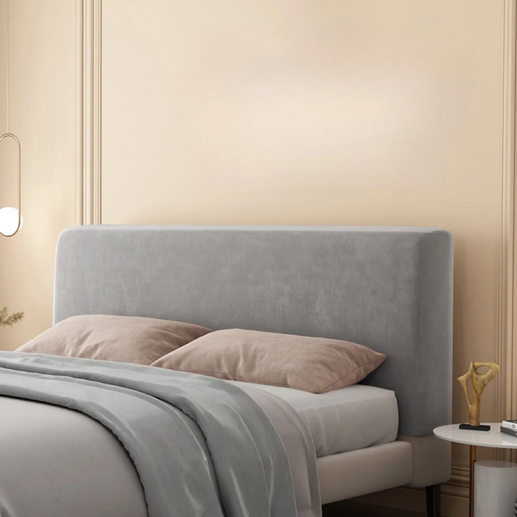 1pc Velvet Bed Headboard Cover Elastic Thickened All Inclusive Wooden Bed Back Cover Simple Soft Plush Backrest Cover