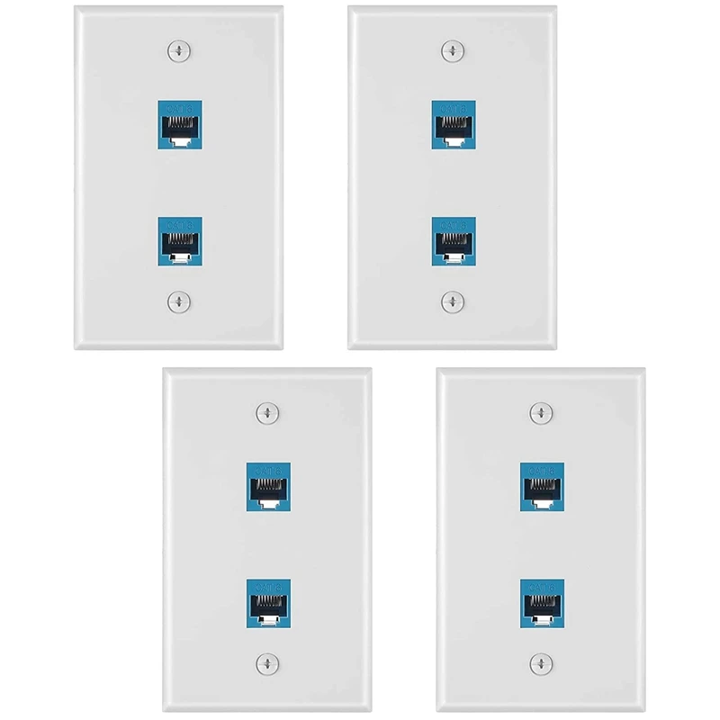 4 Pieces 2 Port Ethernet Wall Plate, RJ45 Cat6 Female to Female Jack Inline Coupler Face Plates-A73M