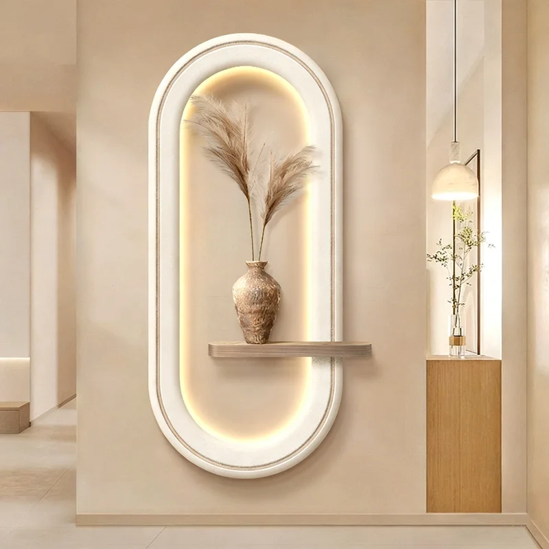 Cream Style 3D Sandstone Paintings Entrance Decoration Paintings High-end Corridor Hanging Paintings With Lights Mural Lights