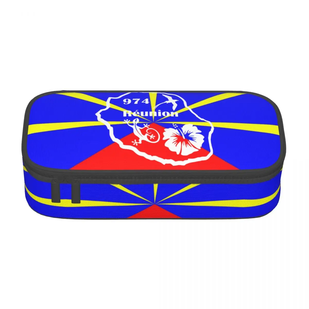 Custom Korean 974 Reunion Island Flag Pencil Case for Girls Boys Reunionese Proud Large Storage Pen Bag Box School Supplies