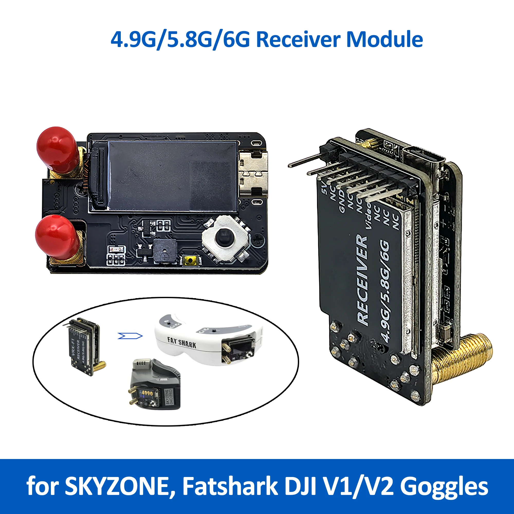 Video Receiver Module 4.9GHz 5.8GHz 6GHz VRX-S1 70CH 4867MHz ~ 6060MHz FPV Parts for SKYZONE/ Fatshark / DJI V1/V2 Goggles