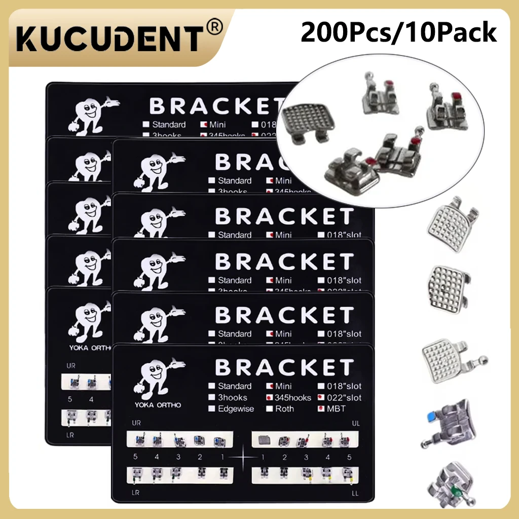 200 uds/10 paquetes de soportes dentales de Metal soportes de ortodoncia Mini MBT Roth Edgewise Solt 0.022 3/3-4-5 ganchos materiales de dentista