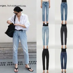 Jeans feminino reto de algodão, jeans casual solto, jeans de cintura alta, calça longa, feminina que combina com tudo, novo, primavera e verão, 2022