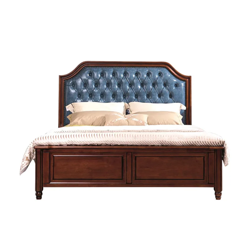 

Mahogany heart American solid wood double bed master bedroom retro soft bag