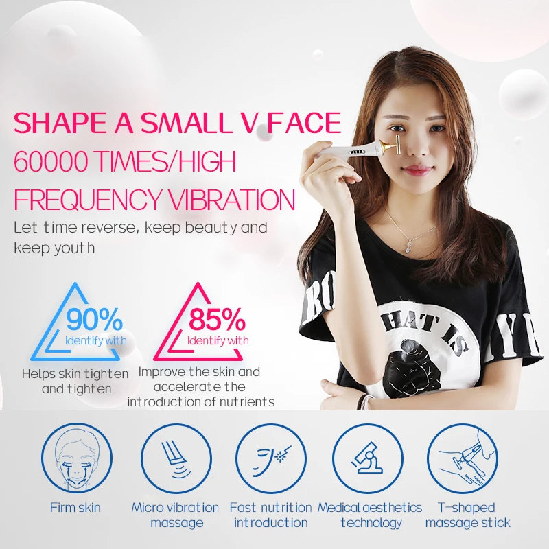 2025 Escultor facial Terapia de luz LED Bastone de belleza Masajeador facial con vibración de iones sónicos para estiramiento de la piel y estiramiento facial