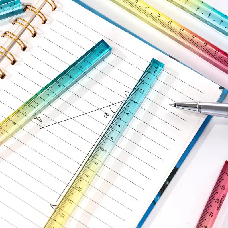 Colored Ruler And Cube 2-in-1 Geometric Drawing Tool Math Learning Stationery