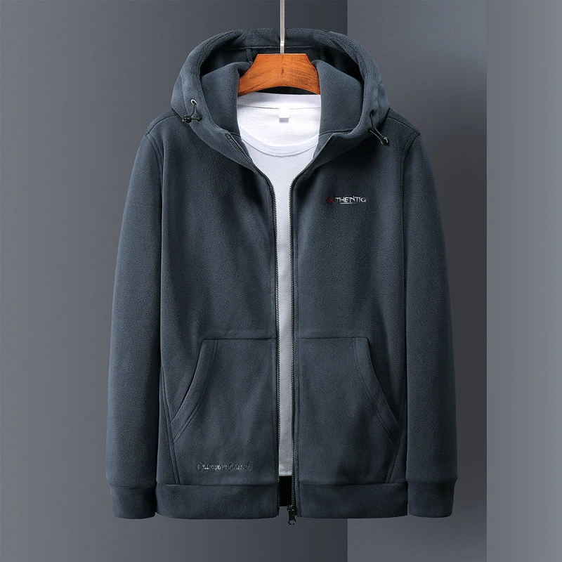 Men's Jacket Autumn and Winter New Solid Color High-quality Fleece Outdoor Leisure Sports Hooded Coat Men Jacket Plus Size L-8XL