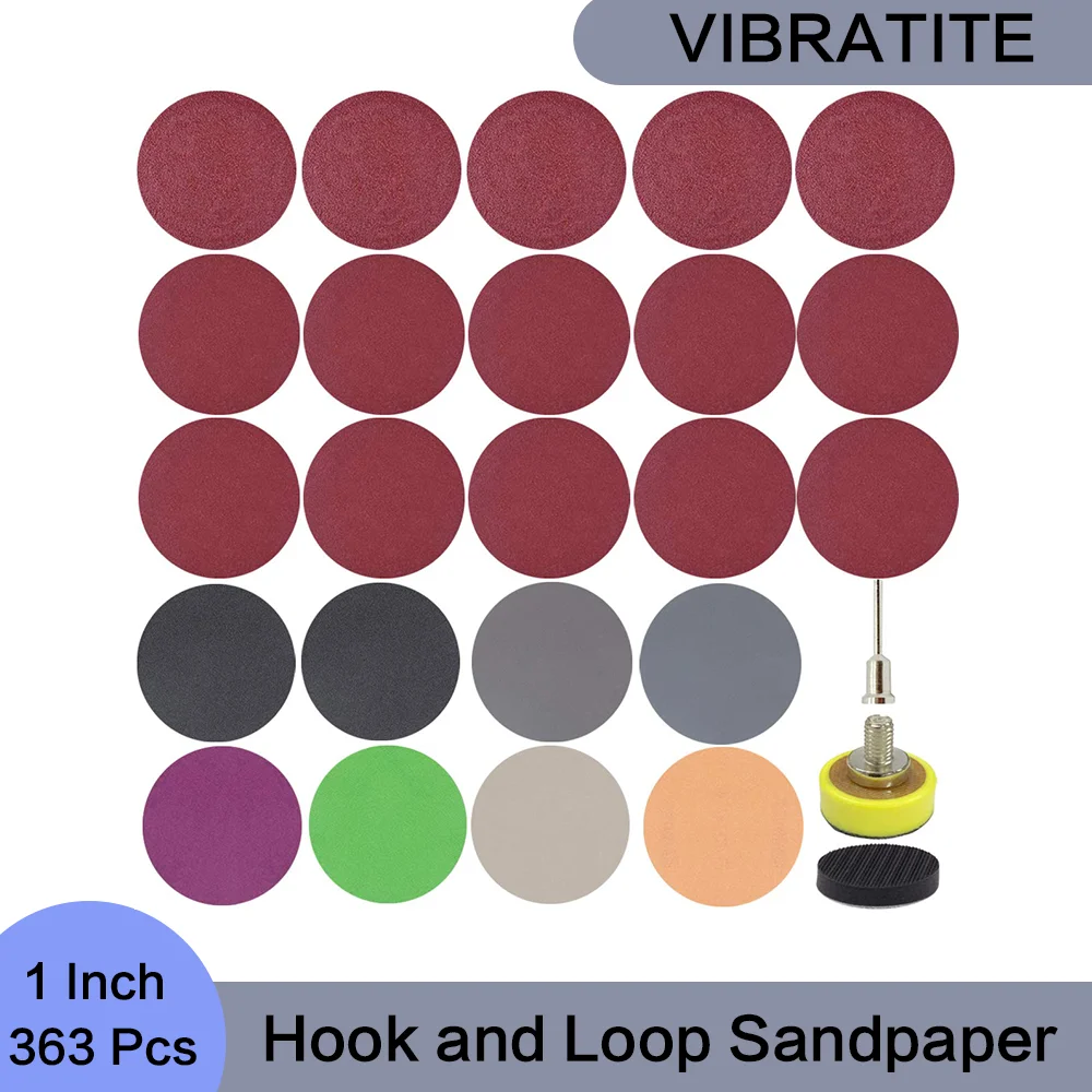 

1 Inch Hook and Loop Sandpaper 363 Pcs Wet Dry Sander Sheets with Backing Pad and Soft Foam Buffering Pad for Wood Metal