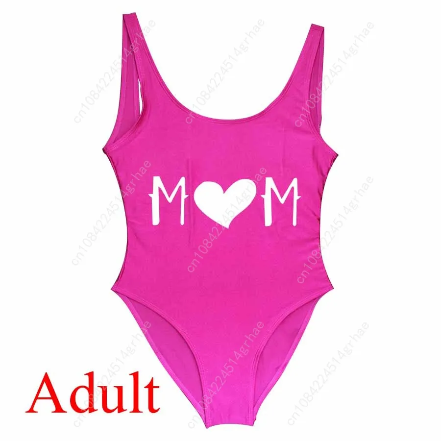 New Baby Swimwear Girls' One Piece Swimsuit I LOVE MOM Heart Letter Printing Bathing Suit Cute Mom Baby Bathing Suits Bather