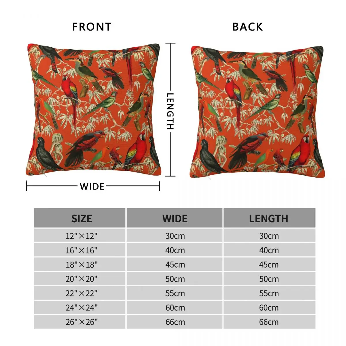 Vibrant Bird Tropical Orange Pillowcase Polyester Linen Velvet Pattern Zip Decorative Room Cushion Cover 45x45