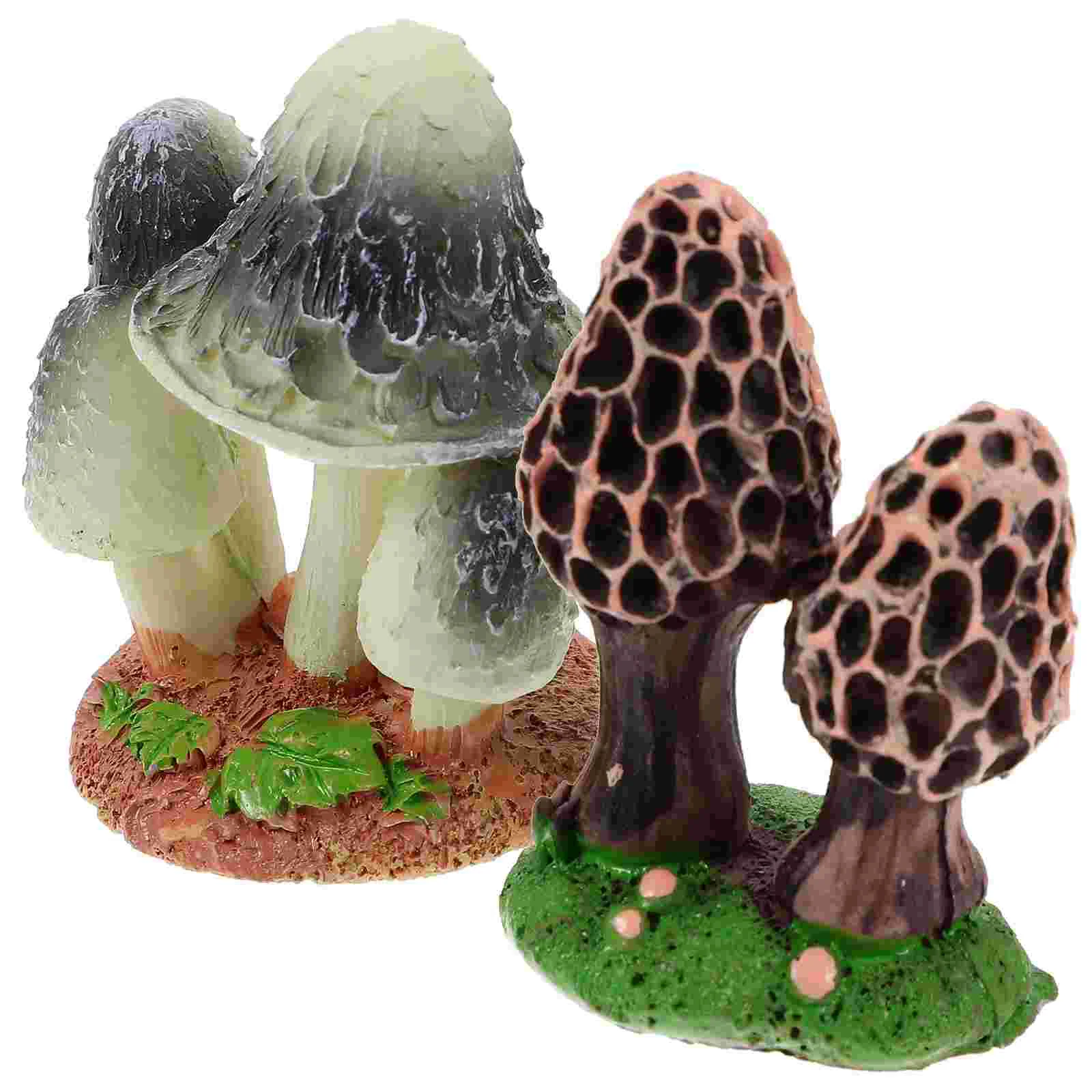 2 Pcs Moss Miniature Decoration Desktop Resin Crafts Small Ornaments 2pcs Mushroom