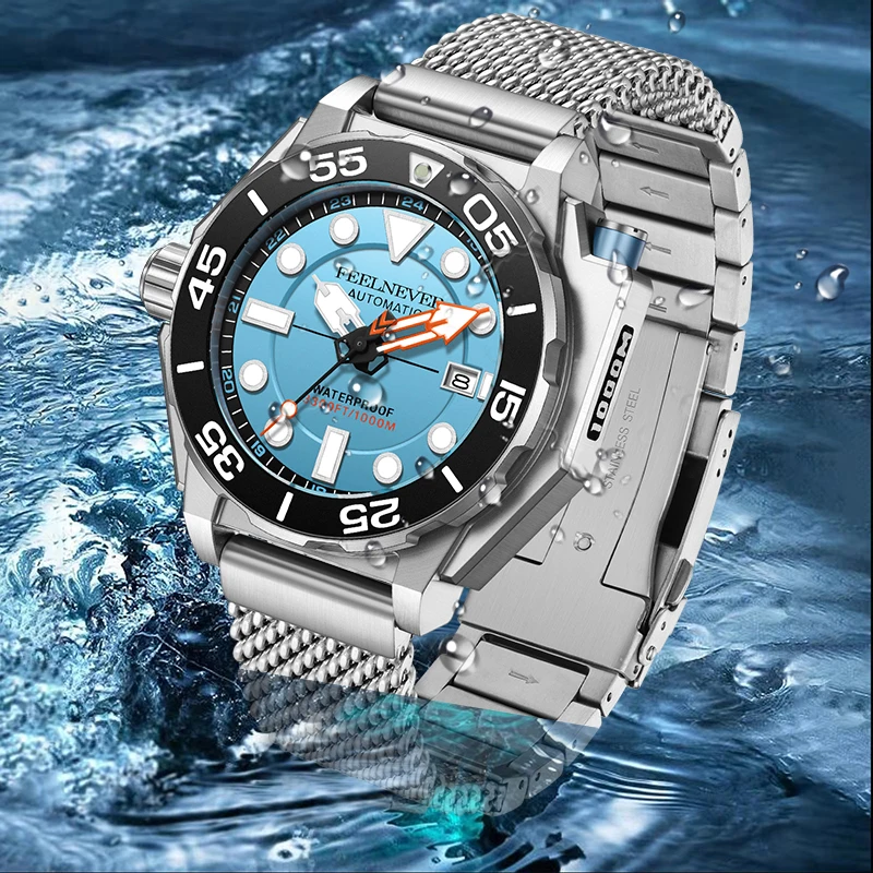 FeelNever Top Brand Luxury Mechanical Watch Auto Date Sport Stainless 100 Bar Waterproof Watches for Men Automatic Movement NH35