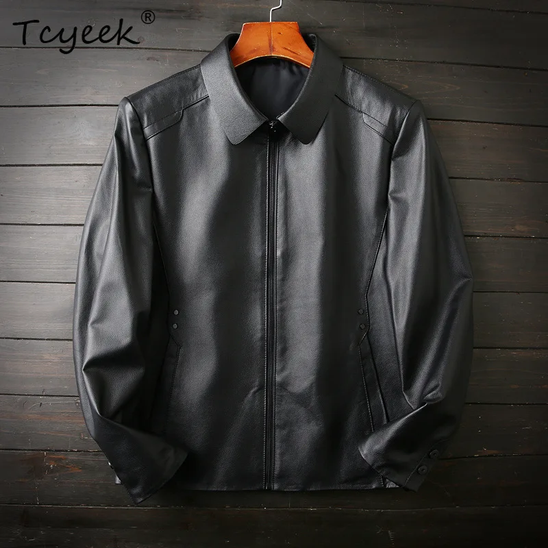 

Tcyeek Top Layer Cowhide Genuine Leather Jacket Men 2025 Business Casual Mens Coats Spring Autumn Clothes Chic Jaqueta Couro