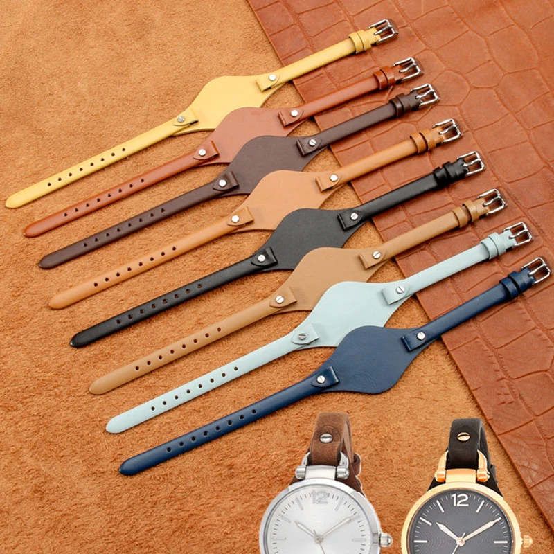

8mm Women Small Band Bracelet for Fossil ES3060 ES3565 ES2830 3077 3262 3060 4176 4119 Soft Cowhide Genuine Leather Watch Strap