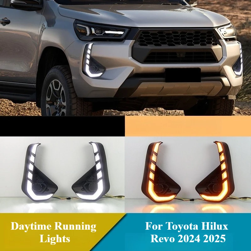 

LED DRL for Toyota Hilux Revo Rocco 2024 2025 Led Daytime Running Lights Dynamic Turn Signal Front Bumper Fog Lamps 12V Daylight