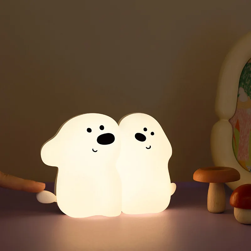 2 In 1 Snuggle Puppy Night Light Cute Dog Animal Lamp Dimmable USB Charging Boy Girl Couple Gifts Nightlight For Bedroom Bedside