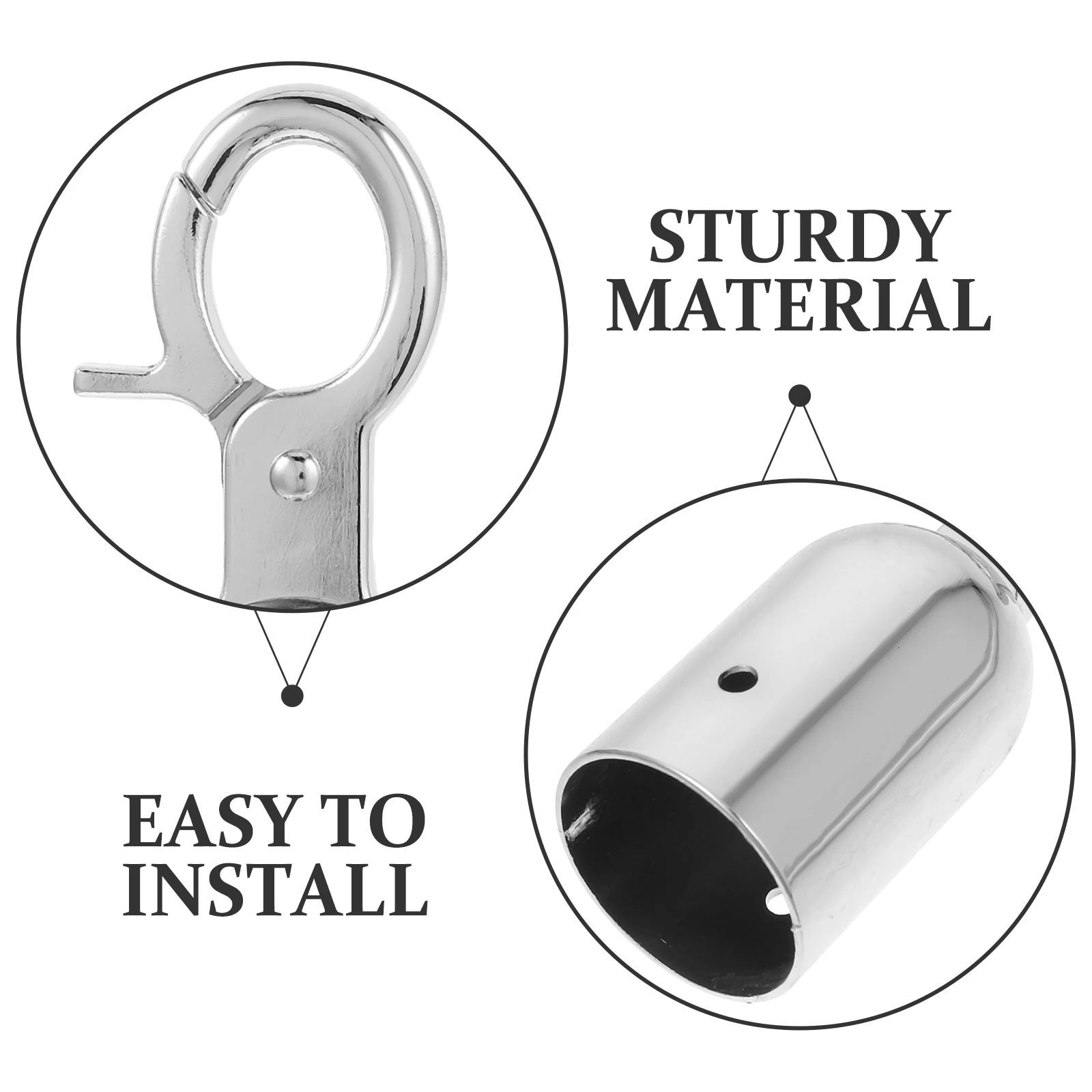 2Pcs Rope Stopper Silver Hook Decking Fittings Metal Cord Cap Clamp Handrail Stainless Metal Cord Lock Stopper Rope End Steel