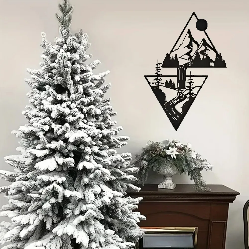 Железное настенное искусство-увлекательная сцена гор и водопада. Придаст элегантности домашнему декору в помещении и на открытом воздухе