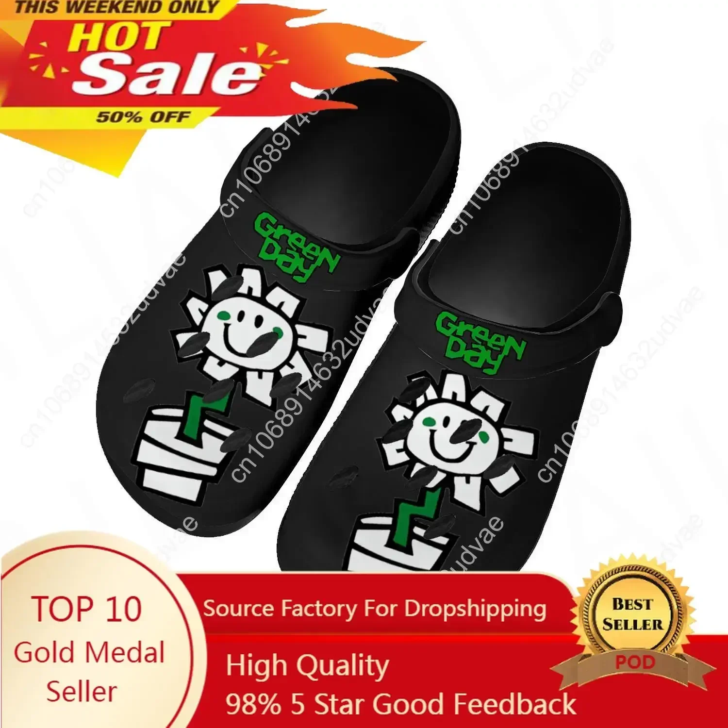 

Green Day Pop Rock Band Home Clogs Custom Water Shoes Mens Womens Teenager Shoe Garden Clog Breathable Beach Hole Slippers Black