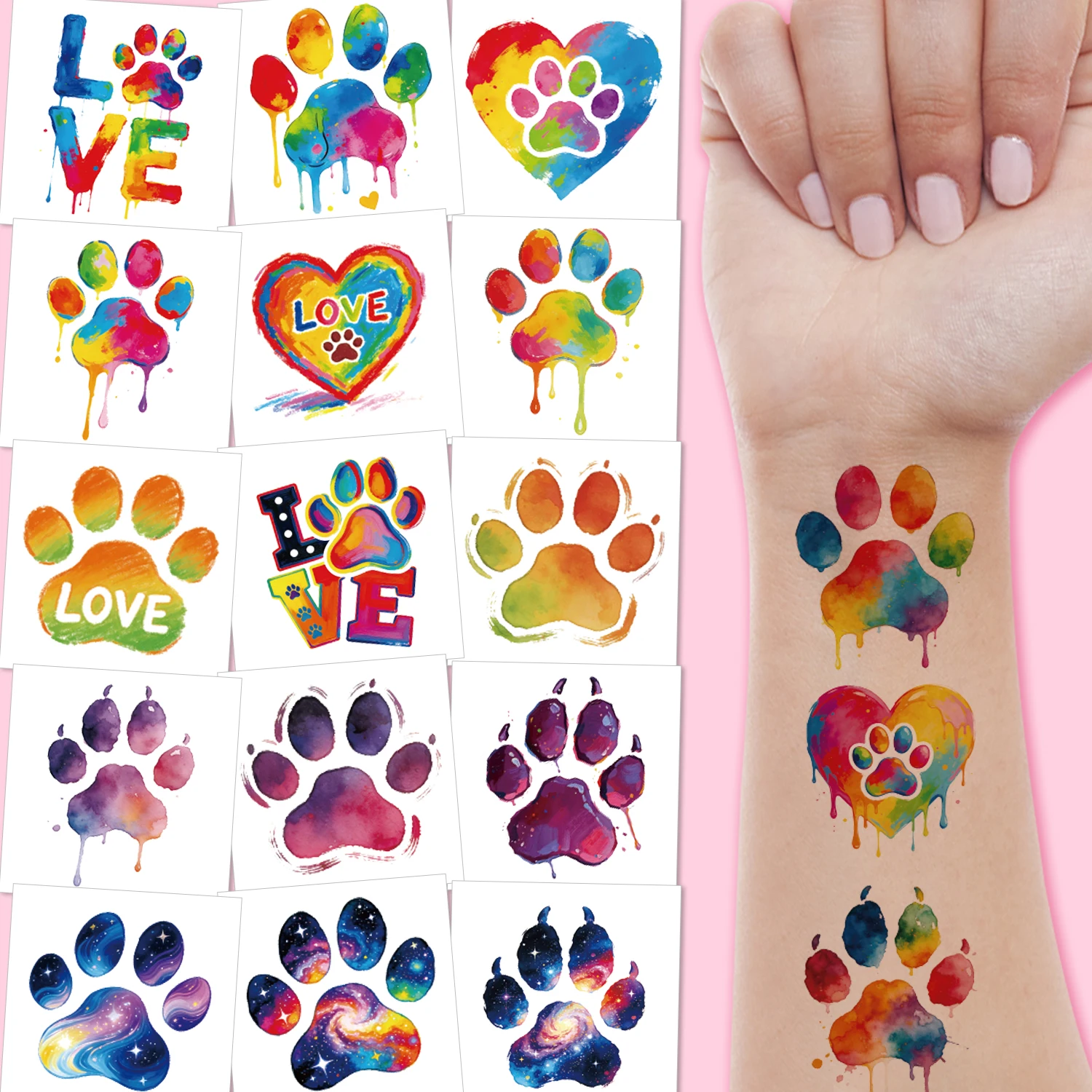 10 Sheets Cute Paw Print Temporary Tattoos For Birthday Party Decorations Supplies | Dog Paw Print Tattoos for Pet Parties Color