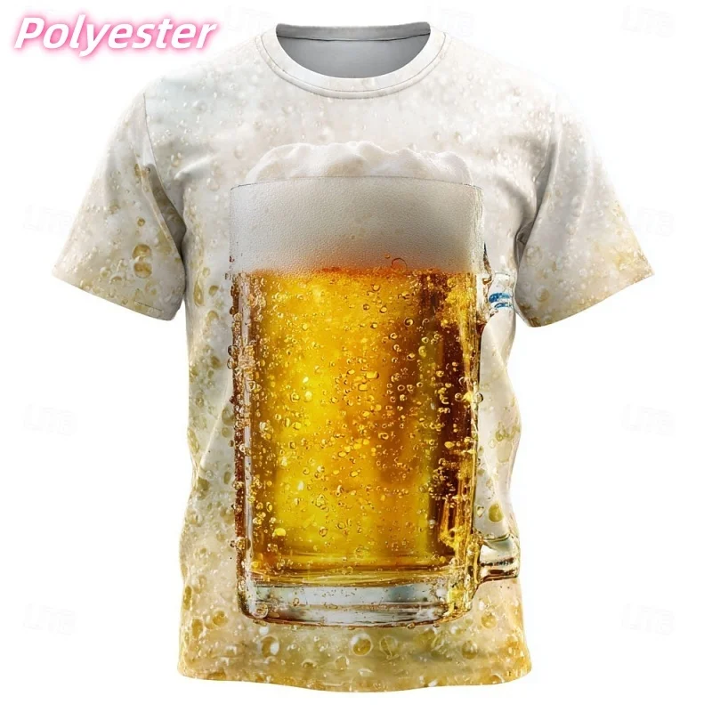

3D Printed Bubble Beer T Shirt For Men Fun Drinks Pattern Tees Summer Fashion T-Shirts Casual Streetwear Oversized Tops