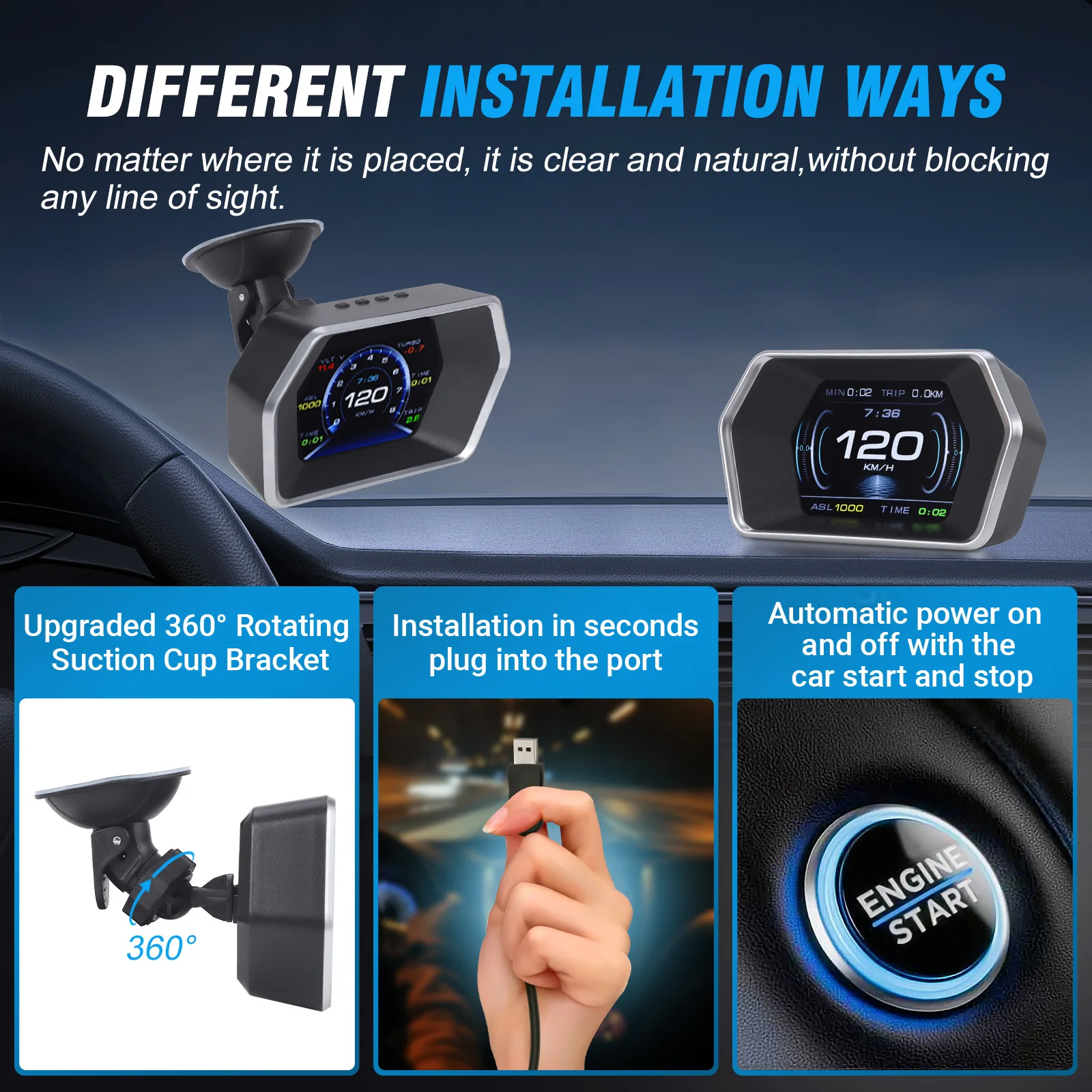 New Smart P17 HUD Head Up Display Car OBD2 GPS On-board Diagnostics Computer Digital Speedometer Voltage Gauge Auto Electronics