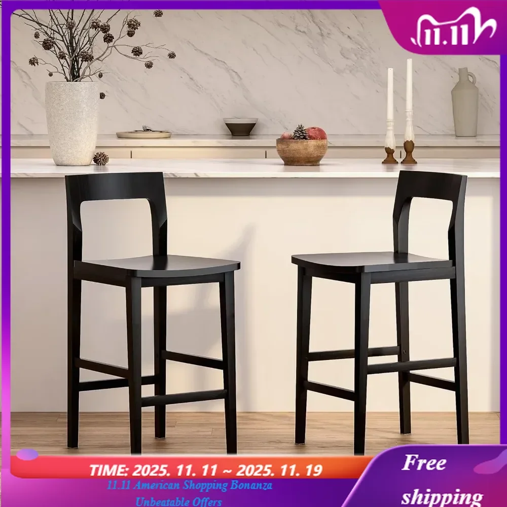 

Набор из 6 современных деревянных барных стульев середины века, высота стойки с ножками из массива дерева и спинкой, 25-дюймовые барные стулья в стиле фермерского дома,