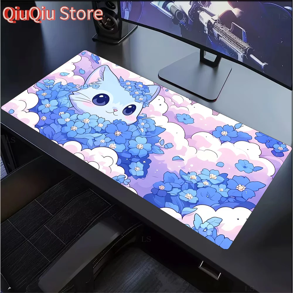 Niedliches Cartoon-Katzen-Mauspad, großes Computer-Tastatur-Mauspad, Kawaii-Naturkautschuk, rutschfeste Matte, perfektes Geschenk für Freundin und Frauen