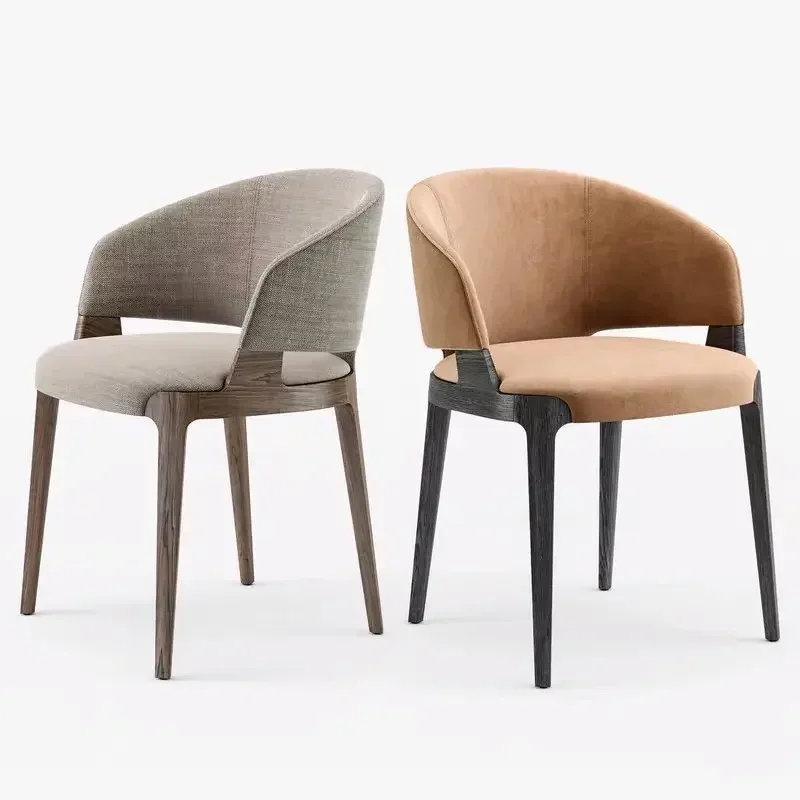 

Luxury Nordic modern armrest dining chairs for restaurant coffee shop Simple Wooden leg leather cushion Dining Chair