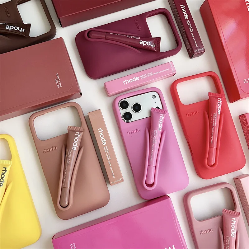 حافظة هاتف RHODE لهاتف آيفون 17 Pro Max Air 16 15 14 13 12 11 Pro Max Plus من السيليكون الناعم مع صندوق حامل أحمر الشفاه حافظات ممتصة للصدمات