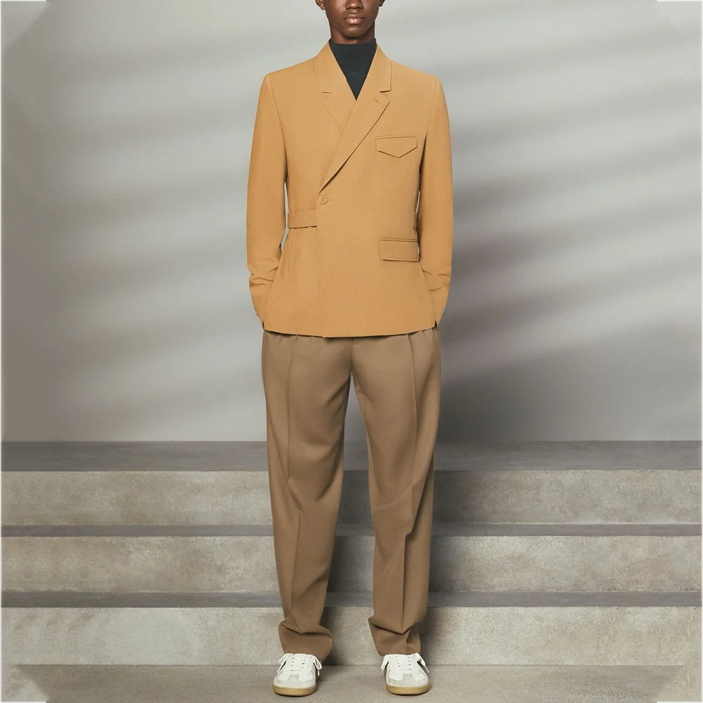 

Мужской костюм контрастного цвета, классический однобортный однобортный модный повседневный костюм с лацканами и лацканами, повседневный комплект для уличной вечеринки